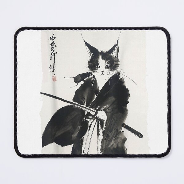 Item preview, Samurai Cat Warrior Ink - Japanese Art Feline Katana T-Shirt designed and sold by gidget-gadget.