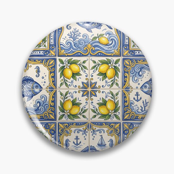 Item preview, Mediterranean Coastal Tile Fish & Lemon Pattern Throw Pillow designed and sold by FestivityFinds.
