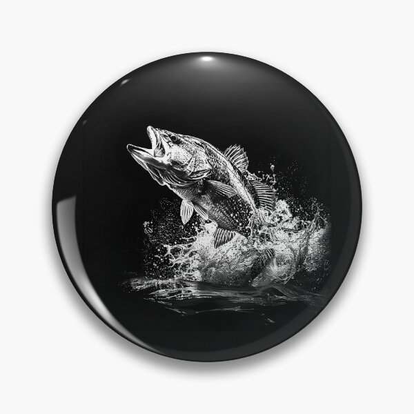 Item preview, Leaping Bass Fishing – Black and White Freshwater Angler Art designed and sold by inkoutninja.