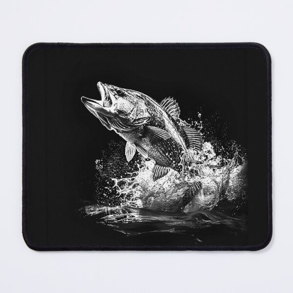 Item preview, Leaping Bass Fishing – Black and White Freshwater Angler Art designed and sold by inkoutninja.