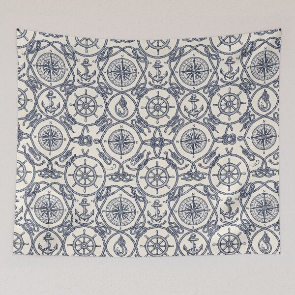 Item preview, Vintage Nautical Compass Anchor & Rope Seamless Pattern Throw Pillow designed and sold by FestivityFinds.