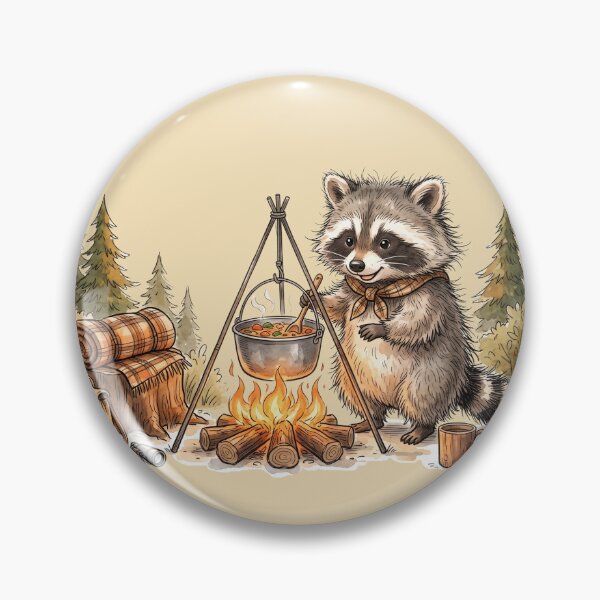 Item preview, Cute Watercolor Raccoon Cooking Campfire Soup Camping Art designed and sold by BreezifyDesignStudio.