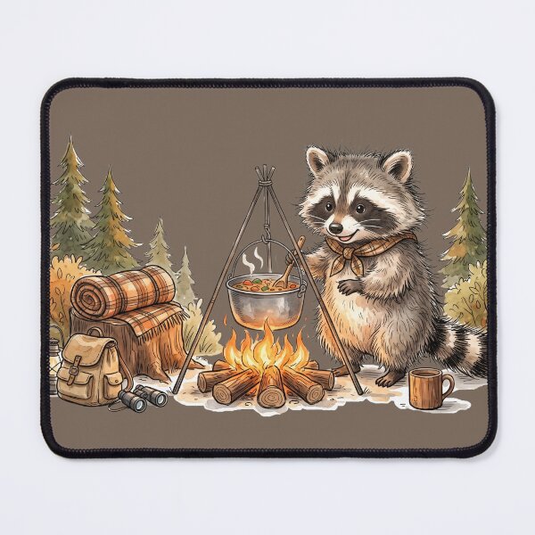 Item preview, Cute Watercolor Raccoon Cooking Campfire Soup Camping Art designed and sold by BreezifyDesignStudio.