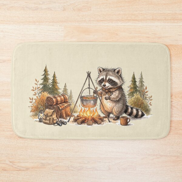 Item preview, Cute Watercolor Raccoon Cooking Campfire Soup Camping Art designed and sold by BreezifyDesignStudio.