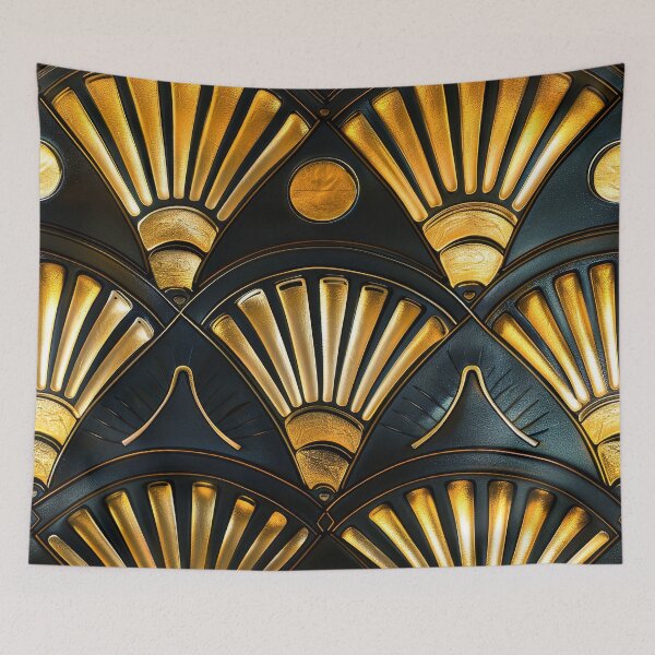 Artikelvorschau, Art-Deco-Muster in Gold und Schwarz, fächerförmig entworfen und verkauft von DEC02.