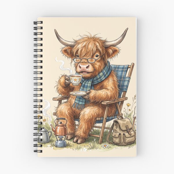 Item preview, Cute Watercolor Highland Cow Drinking Tea Camping Chair Art designed and sold by BreezifyDesignStudio.
