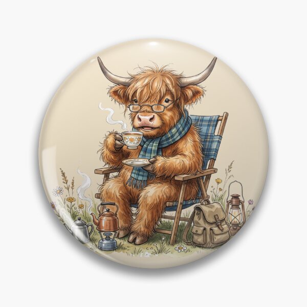 Item preview, Cute Watercolor Highland Cow Drinking Tea Camping Chair Art designed and sold by BreezifyDesignStudio.