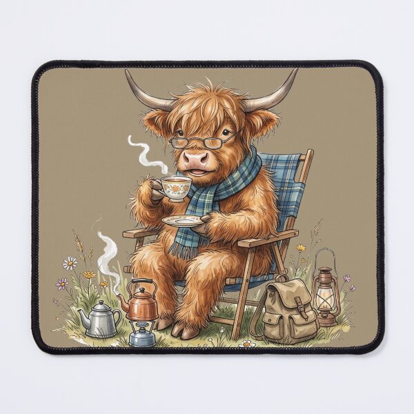 Item preview, Cute Watercolor Highland Cow Drinking Tea Camping Chair Art designed and sold by BreezifyDesignStudio.