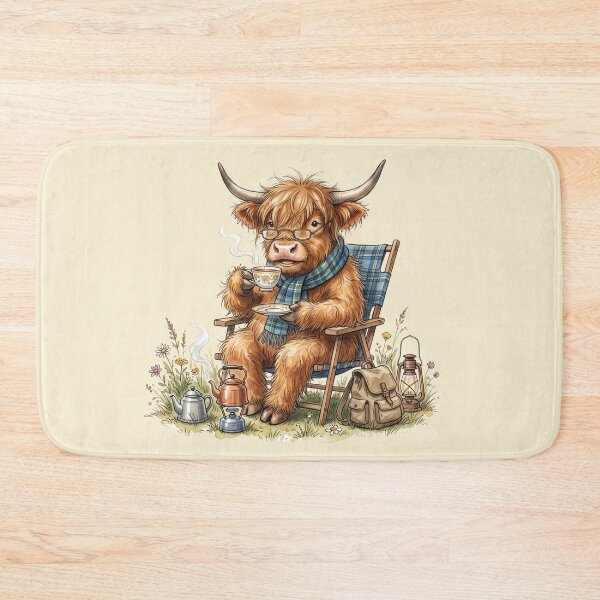 Item preview, Cute Watercolor Highland Cow Drinking Tea Camping Chair Art designed and sold by BreezifyDesignStudio.
