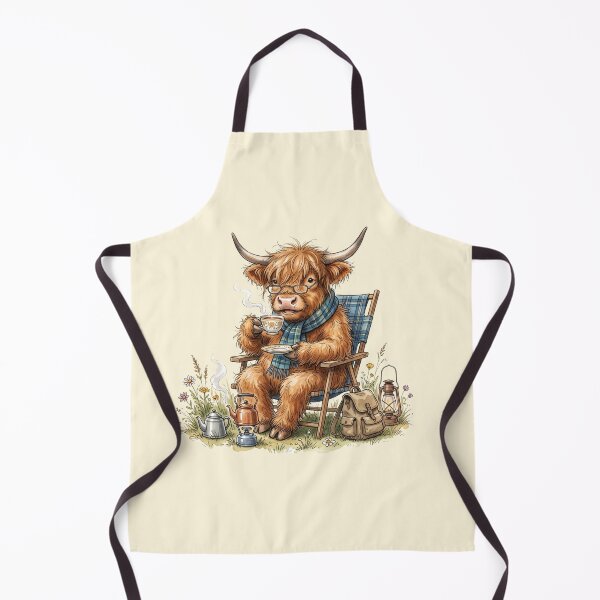 Item preview, Cute Watercolor Highland Cow Drinking Tea Camping Chair Art designed and sold by BreezifyDesignStudio.