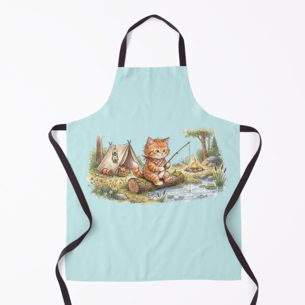 Item preview, Cute Watercolor Tabby Kitten Fishing Campfire Tent Art designed and sold by BreezifyDesignStudio.