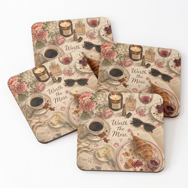 Item preview, Worth the Mess Aesthetic Coffee and Croissant Illustration designed and sold by UUniqueIImprint.