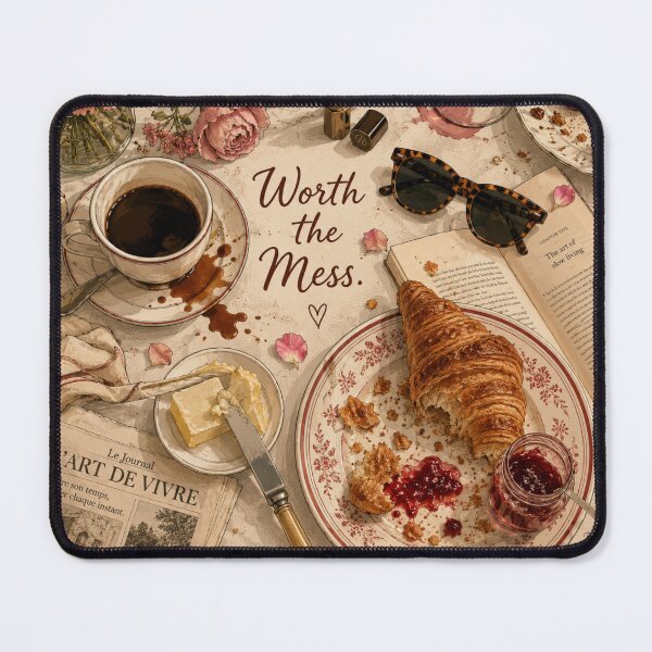 Item preview, Worth the Mess Aesthetic Coffee and Croissant Illustration designed and sold by UUniqueIImprint.
