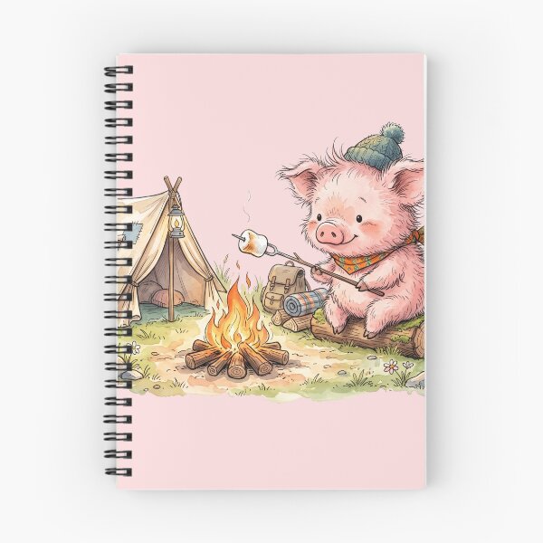 Item preview, Cute Watercolor Pig Roasting Marshmallow Campfire Tent Art designed and sold by BreezifyDesignStudio.