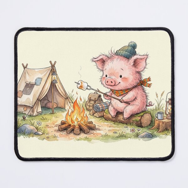 Item preview, Cute Watercolor Pig Roasting Marshmallow Campfire Tent Art designed and sold by BreezifyDesignStudio.