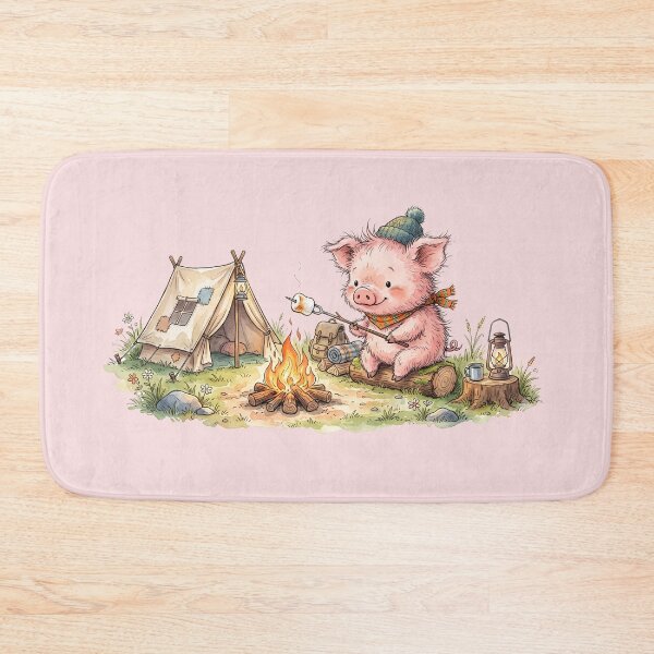 Item preview, Cute Watercolor Pig Roasting Marshmallow Campfire Tent Art designed and sold by BreezifyDesignStudio.