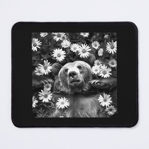 Item preview, Bear Surrounded by Daisies – Black and White Floral Wildlife Art designed and sold by inkoutninja.