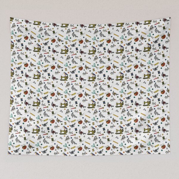 Item preview, Vintage Sewing Machine Seamless Pattern with Birds & Floral Sewing Notions designed and sold by Nerdygirlteez.
