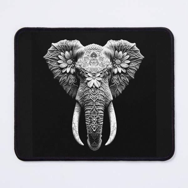 Item preview, Ornate Floral Elephant – Black and White Boho Wildlife Art designed and sold by inkoutninja.