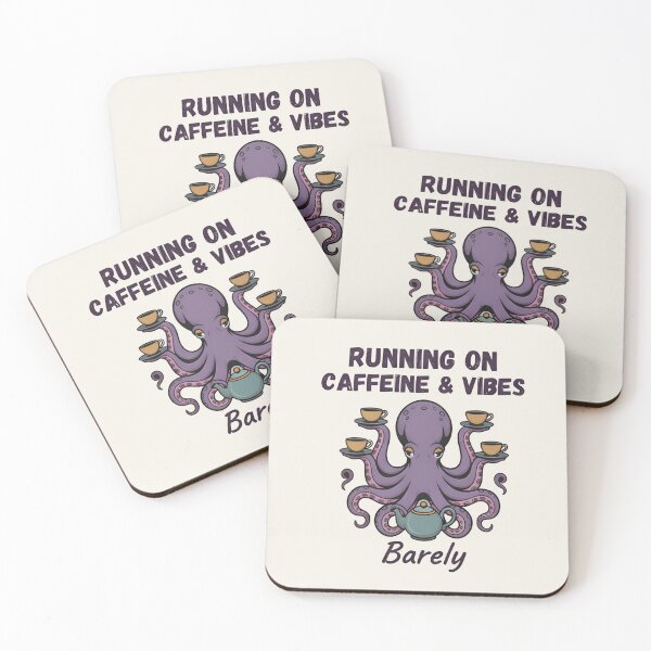 Item preview, Running on Caffeine & Vibes Octopus T-Shirt & Sticker – Funny Coffee Meme Tee designed and sold by ZyxDes.