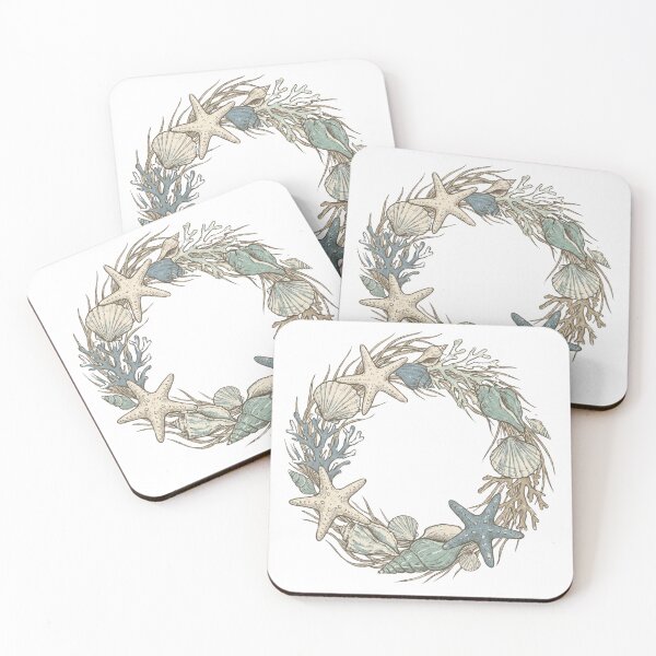 Item preview, Coastal Seashell and Coral Wreath — Beach Botanical Illustration designed and sold by Ortsas.