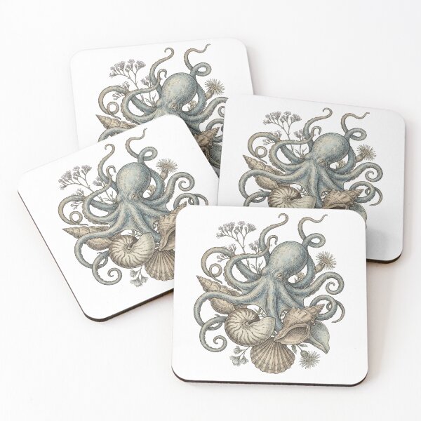 Item preview, Octopus with Shells and Sea Flora — Vintage Ocean Illustration designed and sold by Ortsas.