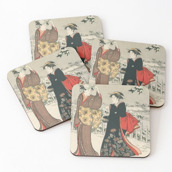 Item preview, Kiyonaga Torii Japanese Beauties in Snow Vintage Ukiyo-e Woodblock Print designed and sold by vekotpu.