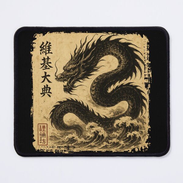 Item preview, Japanese Black Dragon Vintage Chinese Ocean Waves ink art designed and sold by CF_VintageDesign.