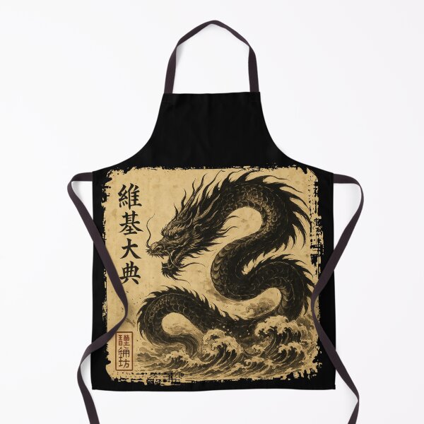 Item preview, Japanese Black Dragon Vintage Chinese Ocean Waves ink art designed and sold by CF_VintageDesign.