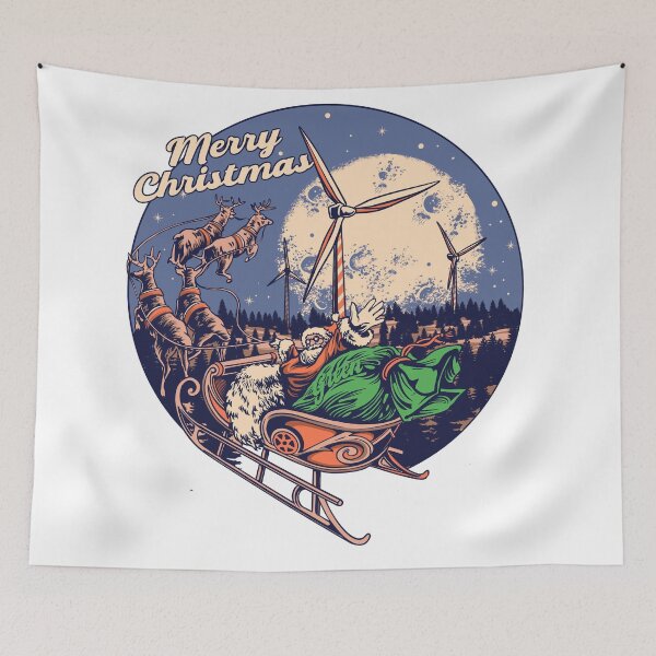 Item preview, Merry Christmas Santa Sleigh Wind Turbine Retro Vintage Christmas Vector designed and sold by phsycartwork.