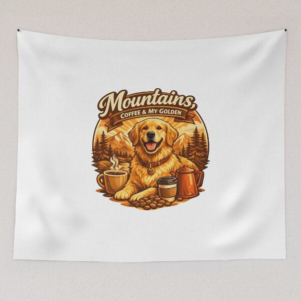 Item preview, Mountains Coffee & My Golden Retriever Badge Design designed and sold by Sahil Randhawa.