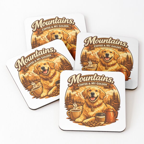 Item preview, Mountains Coffee & My Golden Retriever Badge Design designed and sold by Sahil Randhawa.