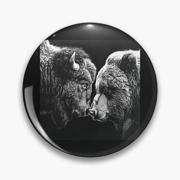 Item preview, Bear and Bison Face to Face – Black and White Wildlife Art designed and sold by inkoutninja.
