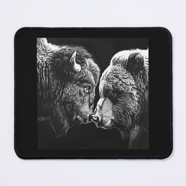 Item preview, Bear and Bison Face to Face – Black and White Wildlife Art designed and sold by inkoutninja.