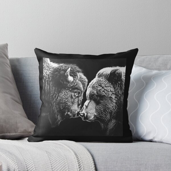 Item preview, Bear and Bison Face to Face – Black and White Wildlife Art designed and sold by inkoutninja.