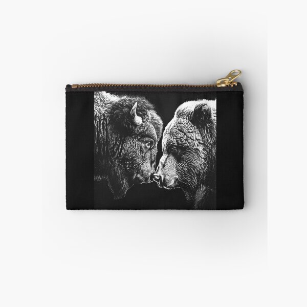 Item preview, Bear and Bison Face to Face – Black and White Wildlife Art designed and sold by inkoutninja.