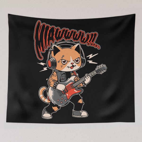 Item preview, Cute Punk Rock Cat Playing Electric Guitar Retro Cartoon designed and sold by phsycartwork.