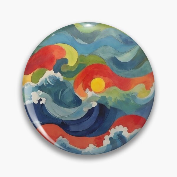 Item preview, Colorful Landscape With Red Sunset Over Great Blue Waves Painting designed and sold by Zazizu.