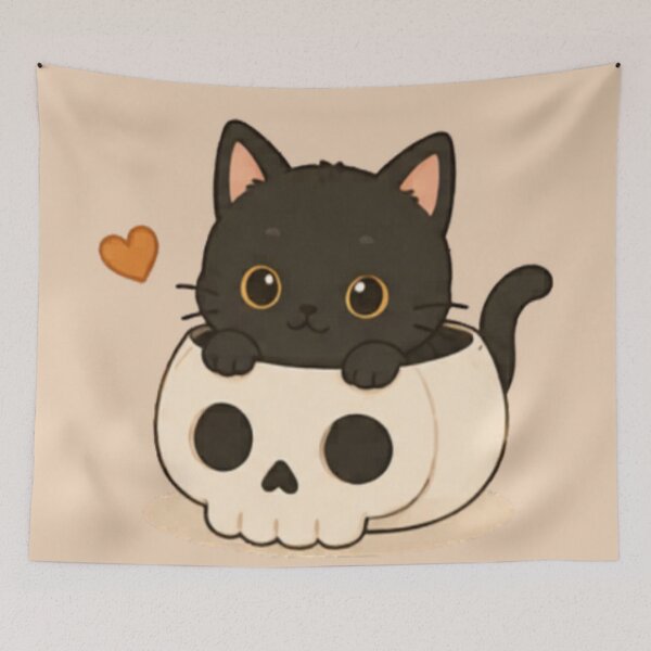 Item preview, Black Cat in Skull designed and sold by MellowMunchkins.
