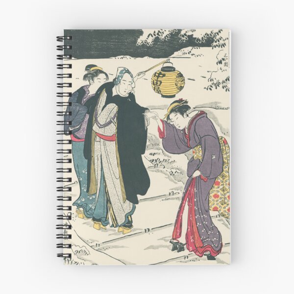 Item preview, Kiyonaga Torii Romantic Snow Night Walk Vintage Japanese Woodblock Print designed and sold by vekotpu.