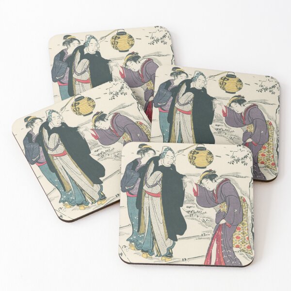 Item preview, Kiyonaga Torii Romantic Snow Night Walk Vintage Japanese Woodblock Print designed and sold by vekotpu.