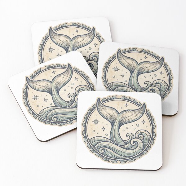 Item preview, Whale Tail Wave Emblem — Vintage Ocean Botanical Illustration designed and sold by Ortsas.