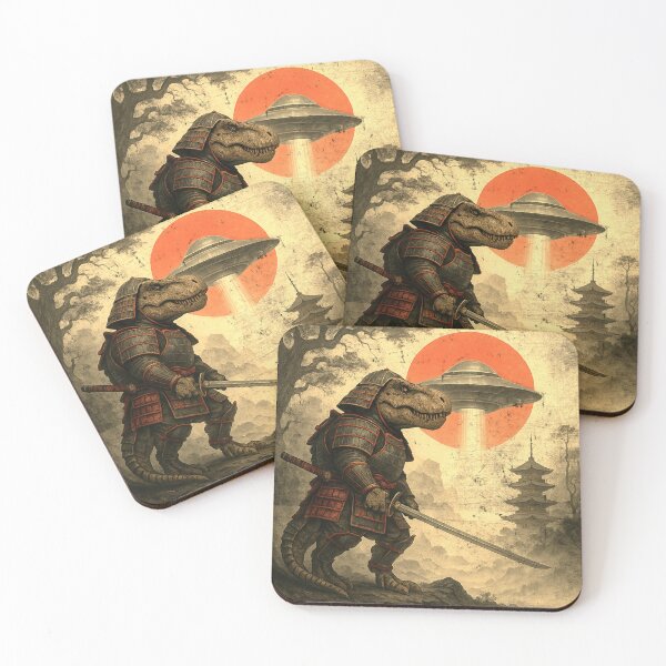 Item preview, Samurai dinosaur Japanese UFO Vintage Ukiyo-e Art designed and sold by CF_VintageDesign.