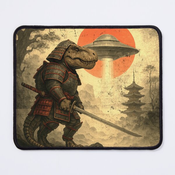 Item preview, Samurai dinosaur Japanese UFO Vintage Ukiyo-e Art designed and sold by CF_VintageDesign.