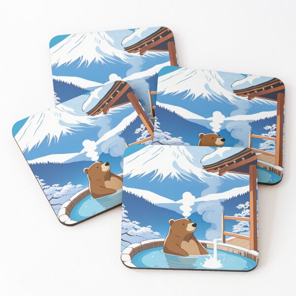 Item preview, Art - Bear relaxing in a Japanese onsen, Winter Scene designed and sold by World-Pets.