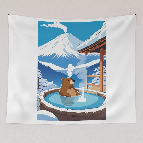Item preview, Art - Bear relaxing in a Japanese onsen, Winter Scene designed and sold by World-Pets.