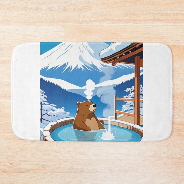 Item preview, Art - Bear relaxing in a Japanese onsen, Winter Scene designed and sold by World-Pets.