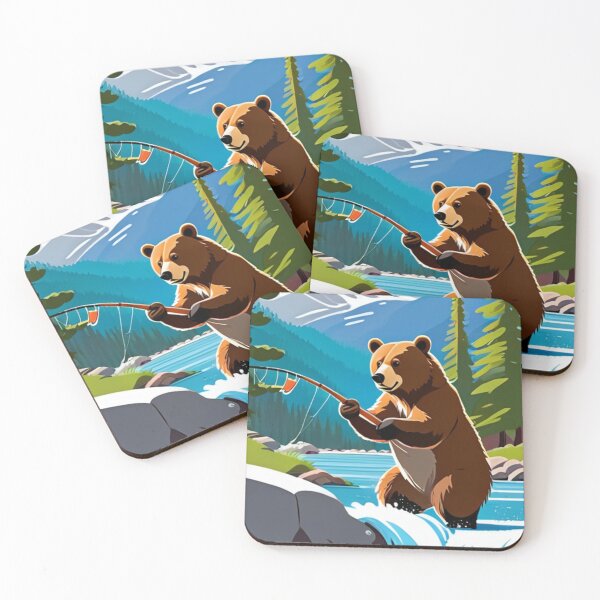 Item preview, Art - Brown Bear Fishing, Peaceful Alpine Landscape designed and sold by World-Pets.