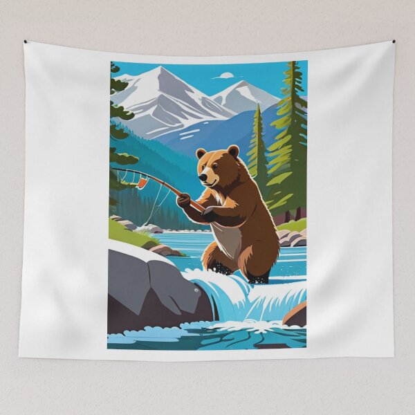 Item preview, Art - Brown Bear Fishing, Peaceful Alpine Landscape designed and sold by World-Pets.