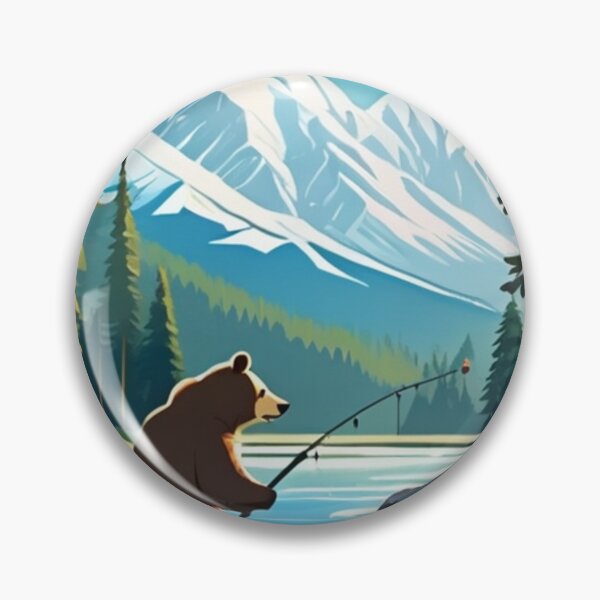 Item preview, Art - WPA Inspired Illustration, Fishing Bear and Mountain designed and sold by World-Pets.